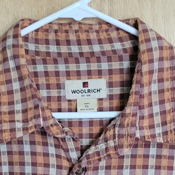 Woolrich XL Plaid Shirt Orange Cream Red - Picture 3 of 6